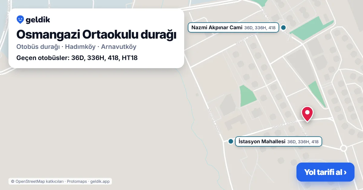 Osmangazi Ortaokulu otobüs durağı haritada: konumu ve yakındaki duraklar