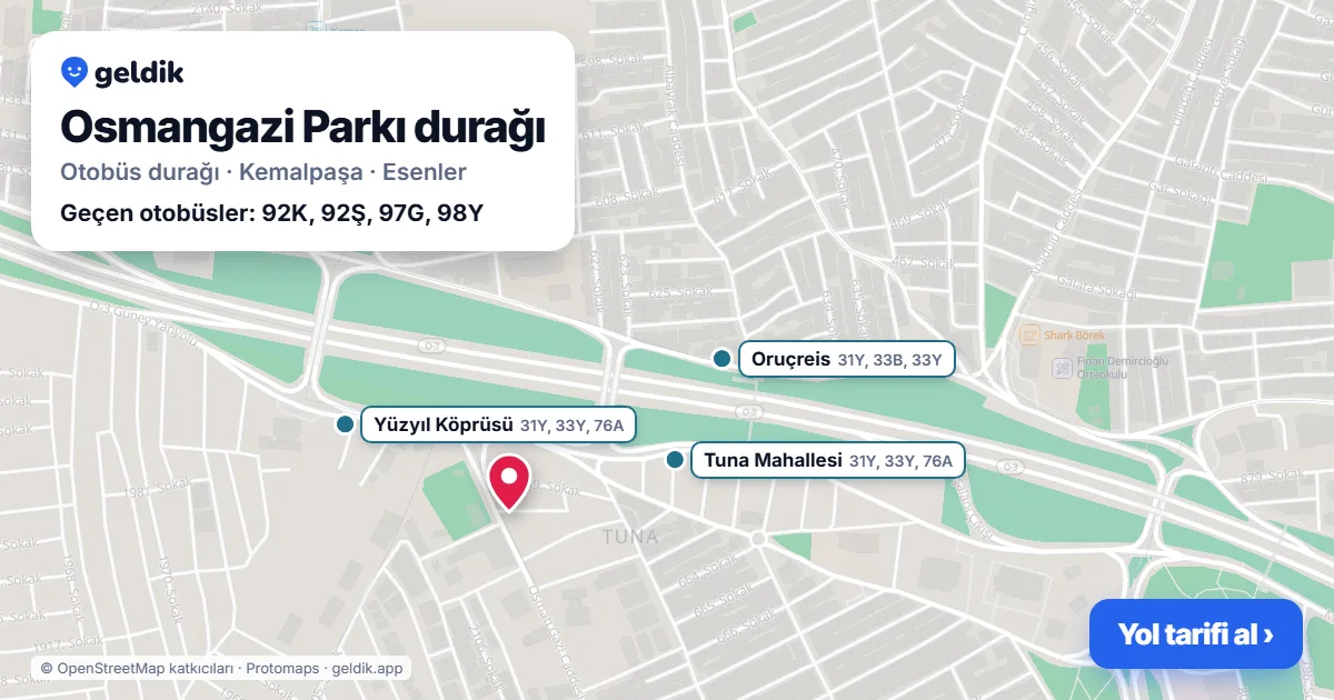 Osmangazi Parkı otobüs durağı haritada: konumu ve yakındaki duraklar
