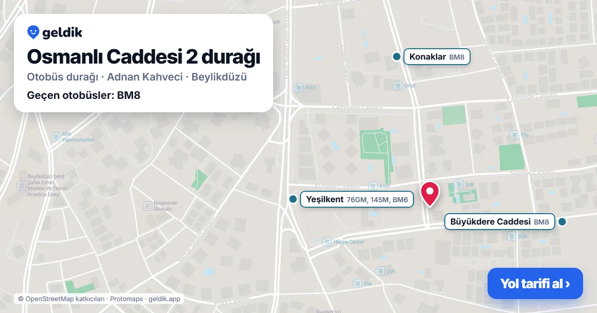 Osmanlı Caddesi 2 otobüs durağı haritada: konumu ve yakındaki duraklar