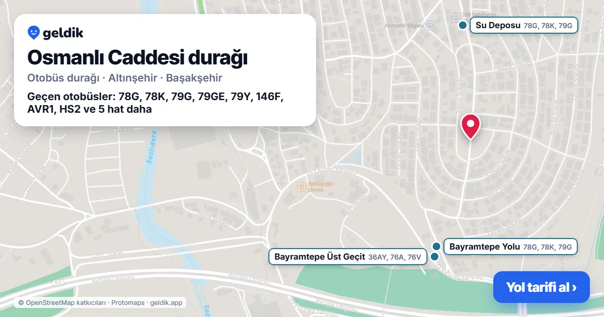 Osmanlı Caddesi otobüs durağı haritada: konumu ve yakındaki duraklar
