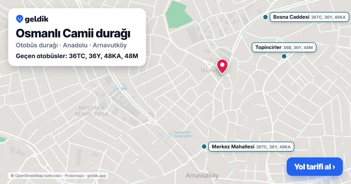 Osmanlı Camii otobüs durağı haritada: konumu ve yakındaki duraklar