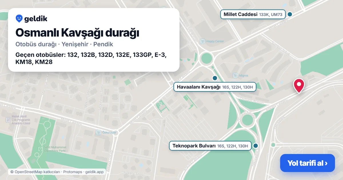 Osmanlı Kavşağı otobüs durağı haritada: konumu ve yakındaki duraklar
