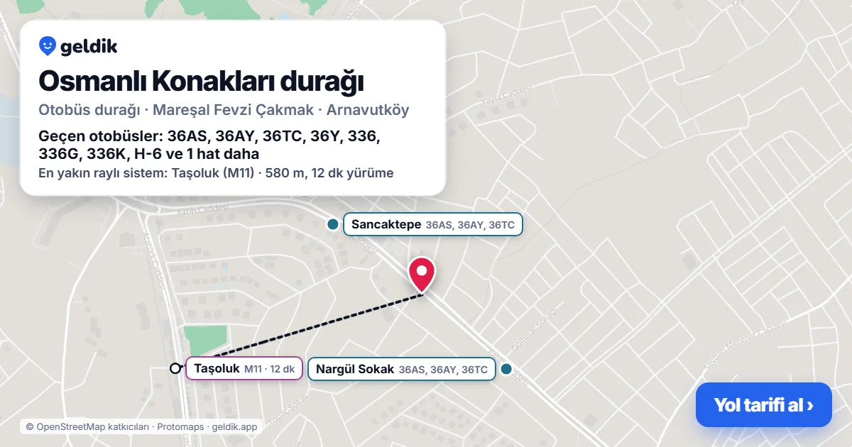 Osmanlı Konakları otobüs durağı haritada: konumu ve yakındaki duraklar