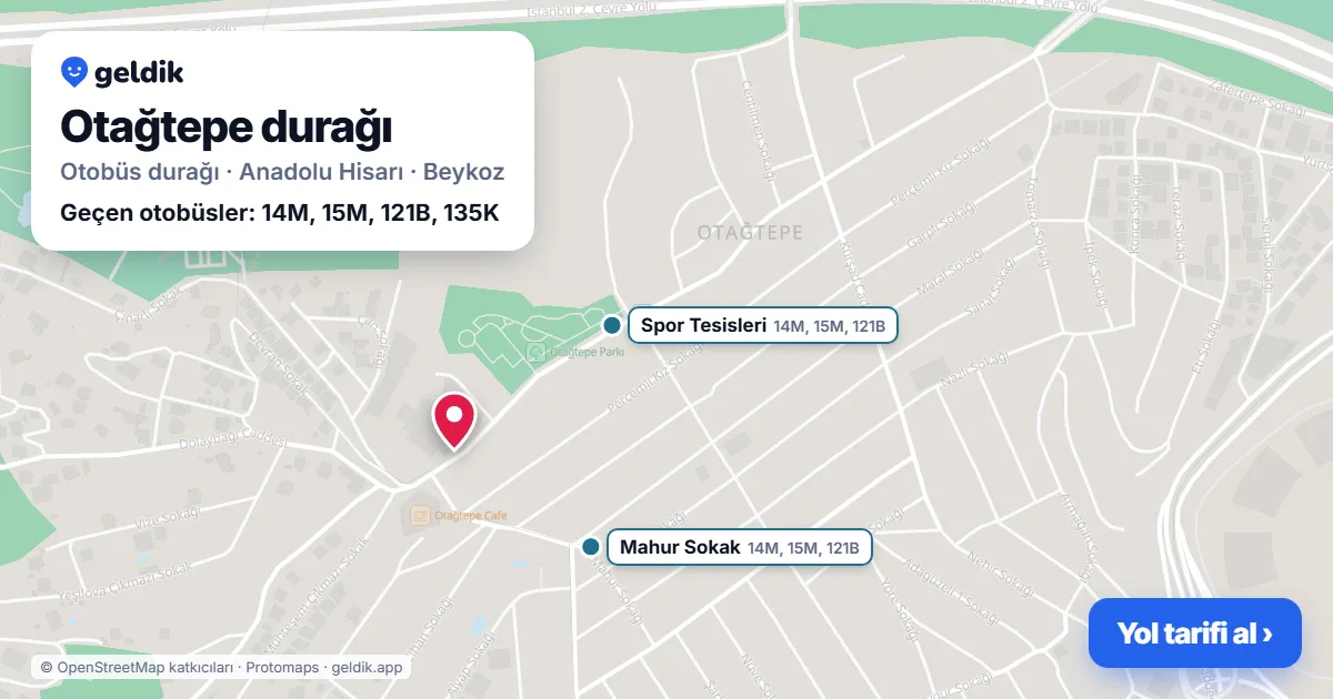 Otağtepe otobüs durağı haritada: konumu ve yakındaki duraklar