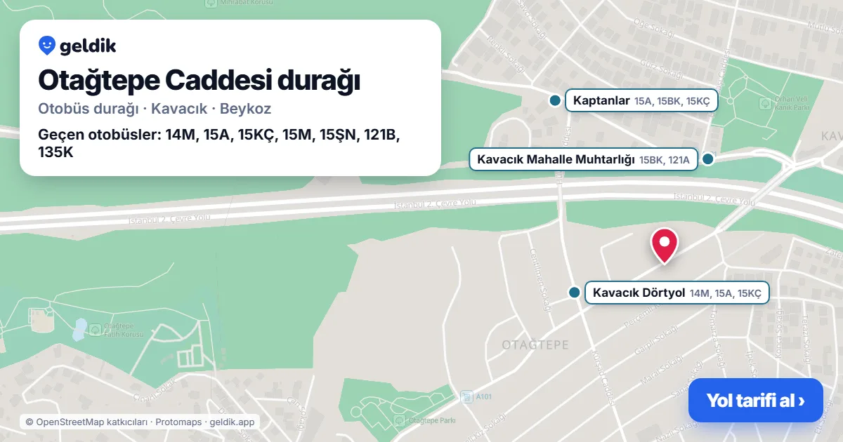 Otağtepe Caddesi otobüs durağı haritada: konumu ve yakındaki duraklar