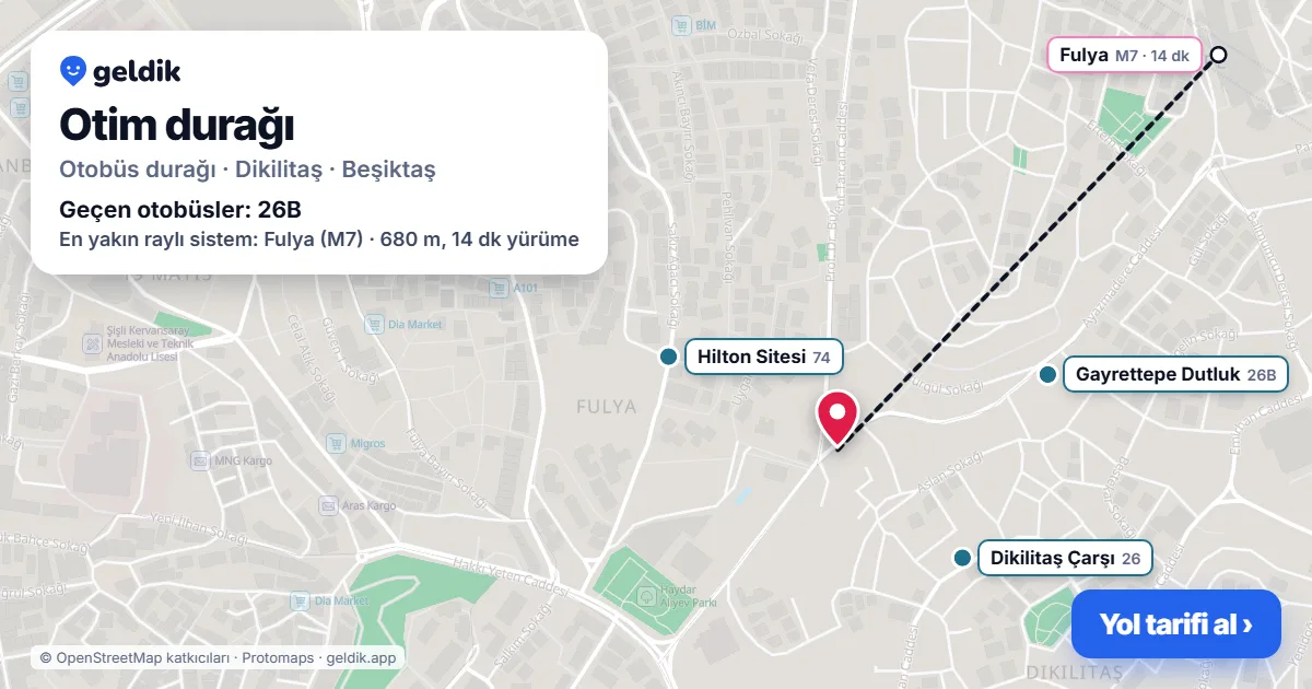 Otim otobüs durağı haritada: konumu ve yakındaki duraklar