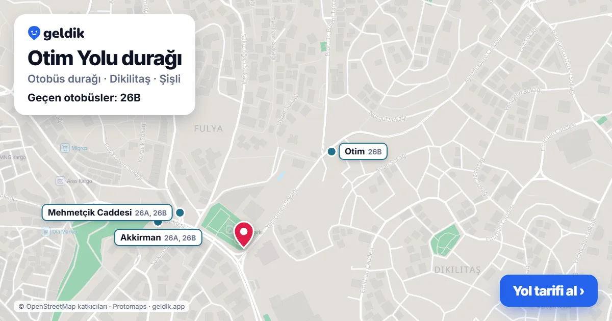 Otim Yolu otobüs durağı haritada: konumu ve yakındaki duraklar