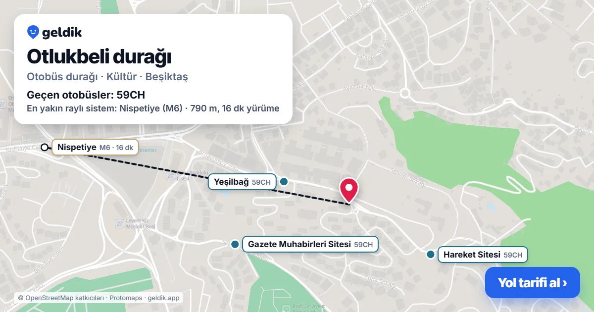 Otlukbeli otobüs durağı haritada: konumu ve yakındaki duraklar