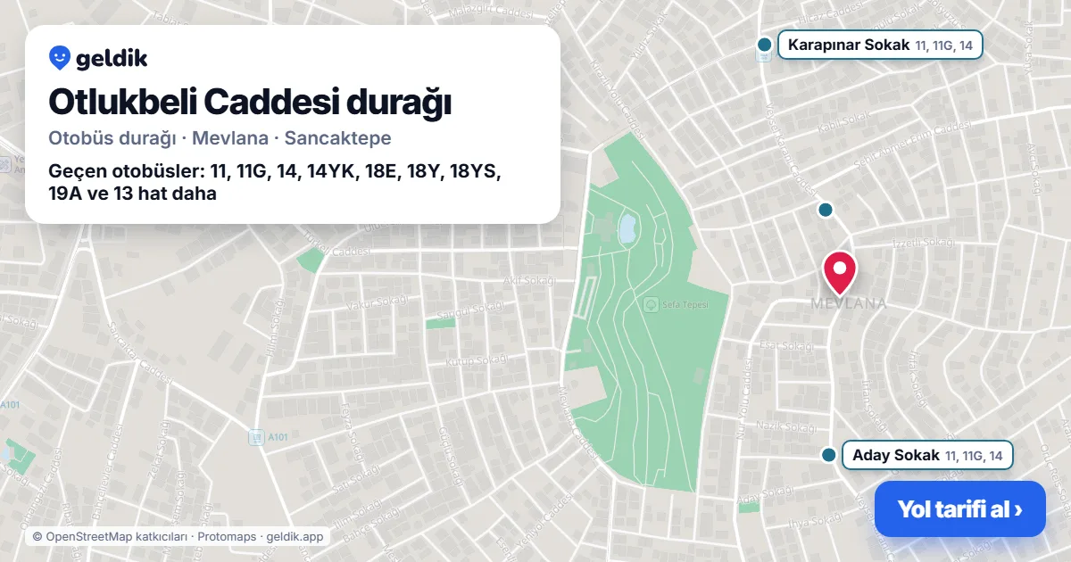 Otlukbeli Caddesi otobüs durağı haritada: konumu ve yakındaki duraklar