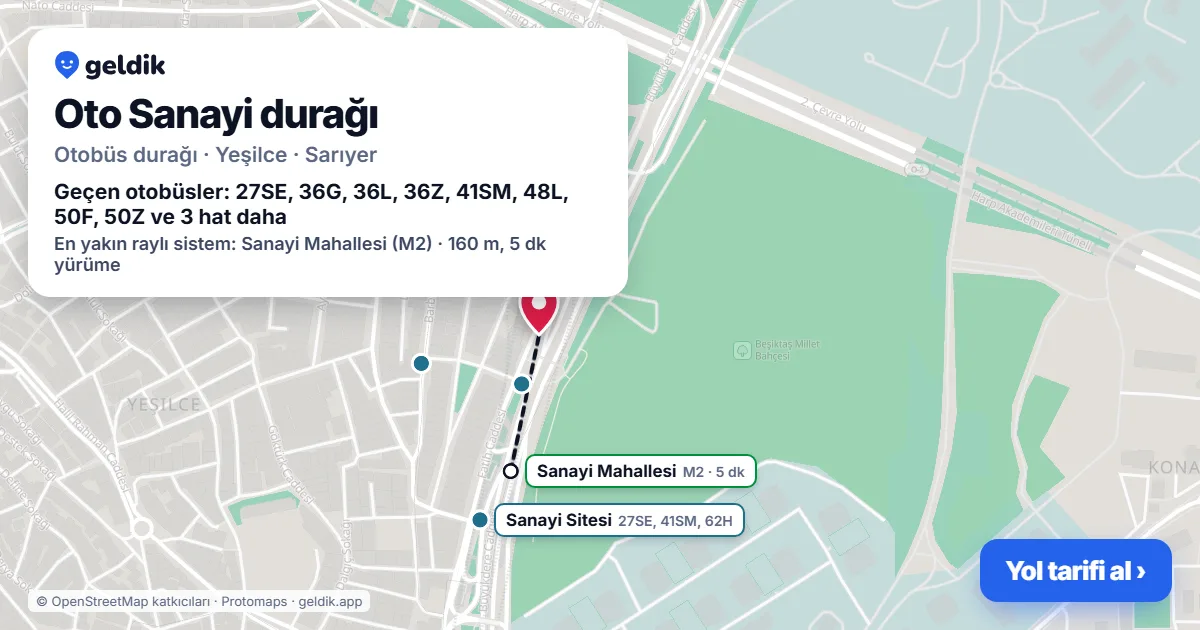 Oto Sanayi otobüs durağı haritada: konumu ve yakındaki duraklar