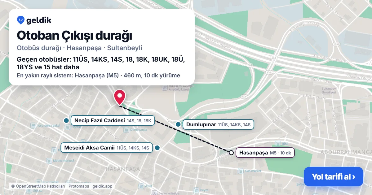 Otoban Çıkışı otobüs durağı haritada: konumu ve yakındaki duraklar