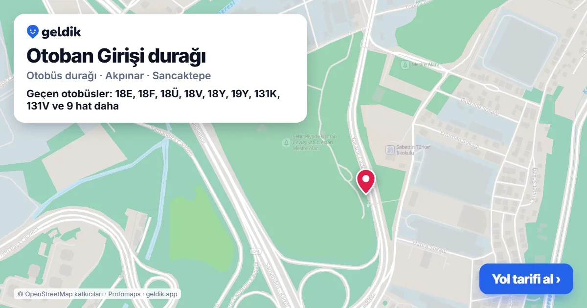 Otoban Girişi otobüs durağı haritada: konumu ve yakındaki duraklar