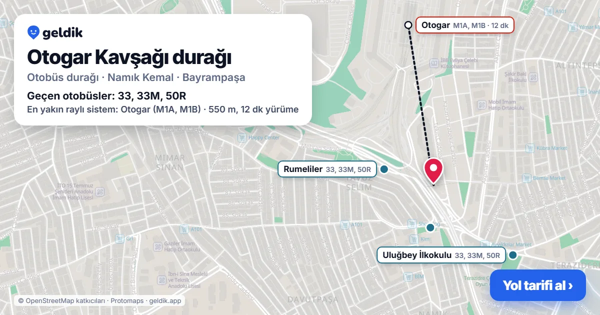 Otogar Kavşağı otobüs durağı haritada: konumu ve yakındaki duraklar