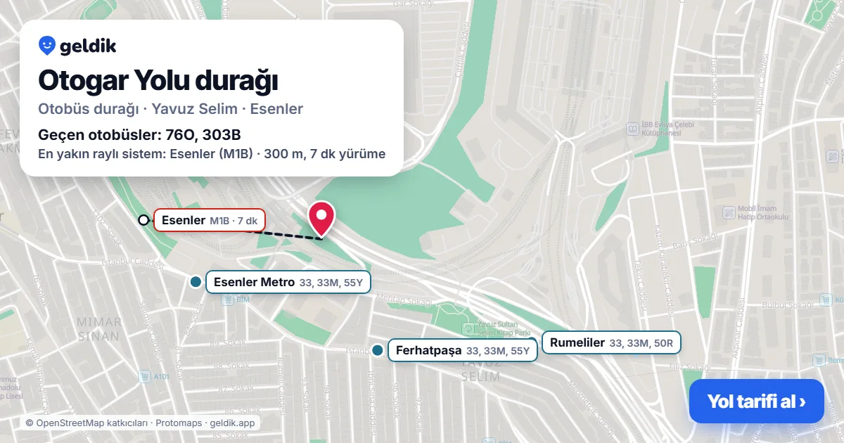 Otogar Yolu otobüs durağı haritada: konumu ve yakındaki duraklar