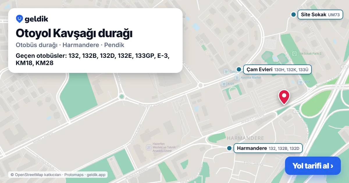 Otoyol Kavşağı otobüs durağı haritada: konumu ve yakındaki duraklar
