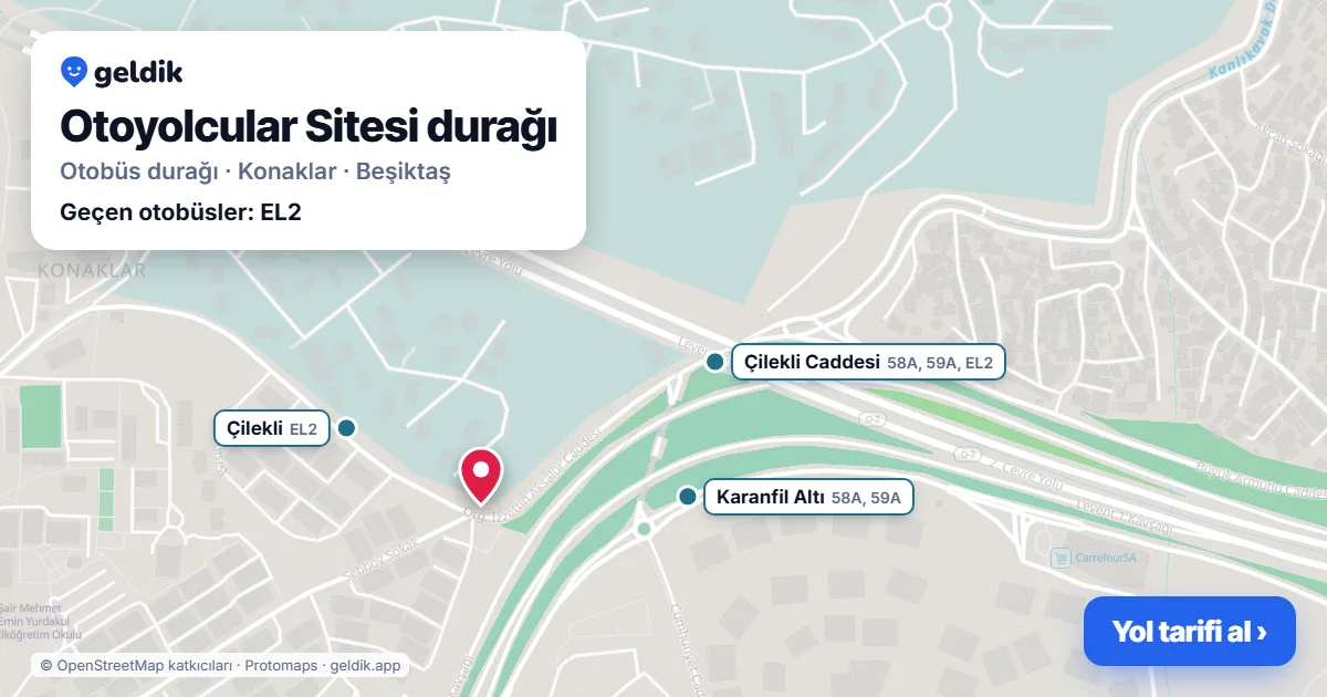 Otoyolcular Sitesi otobüs durağı haritada: konumu ve yakındaki duraklar
