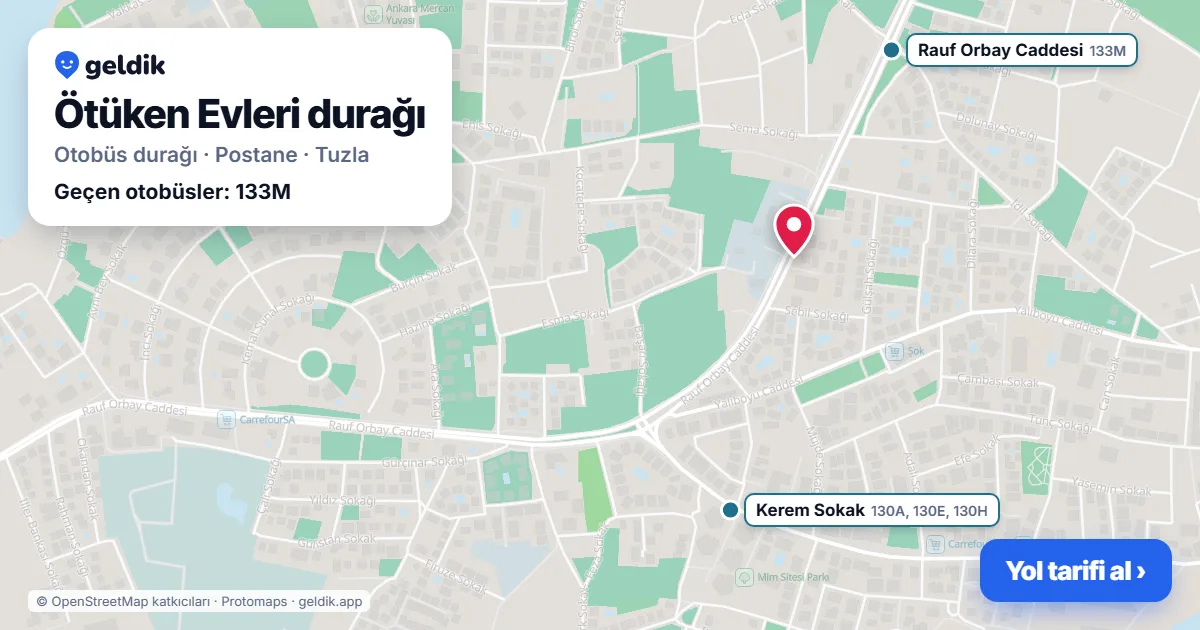 Ötüken Evleri otobüs durağı haritada: konumu ve yakındaki duraklar