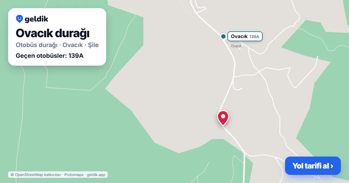 Ovacık otobüs durağı haritada: konumu ve yakındaki duraklar