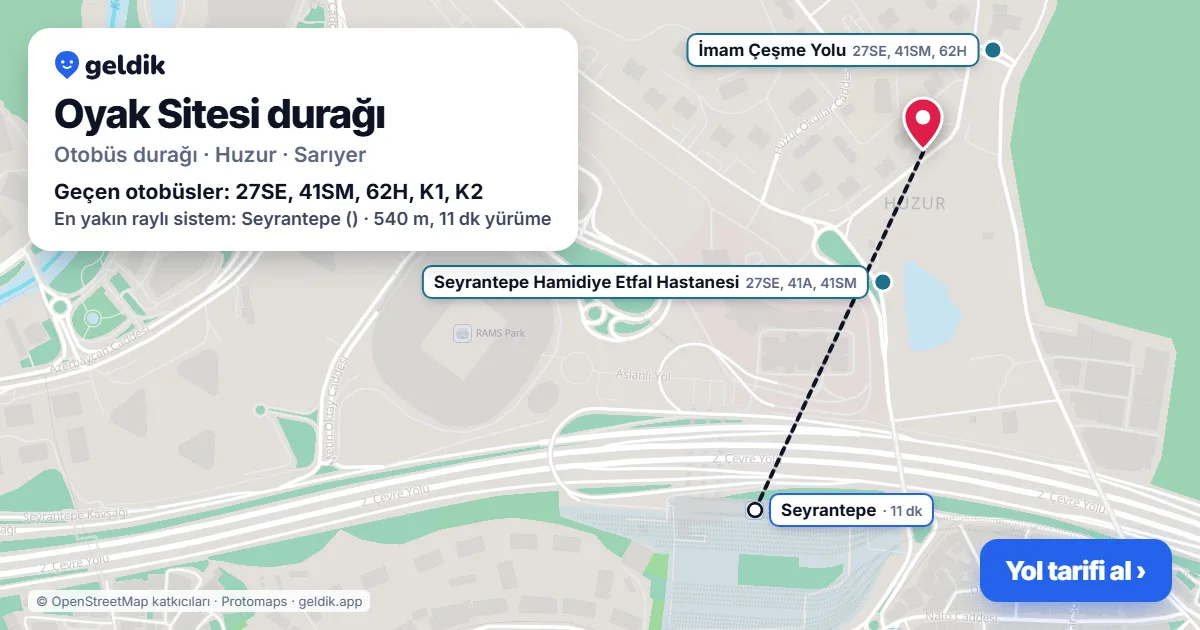 Oyak Sitesi otobüs durağı haritada: konumu ve yakındaki duraklar