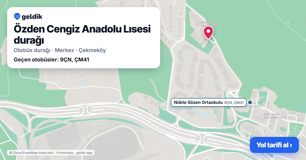 Özden Cengiz Anadolu Lısesi otobüs durağı haritada: konumu ve yakındaki duraklar