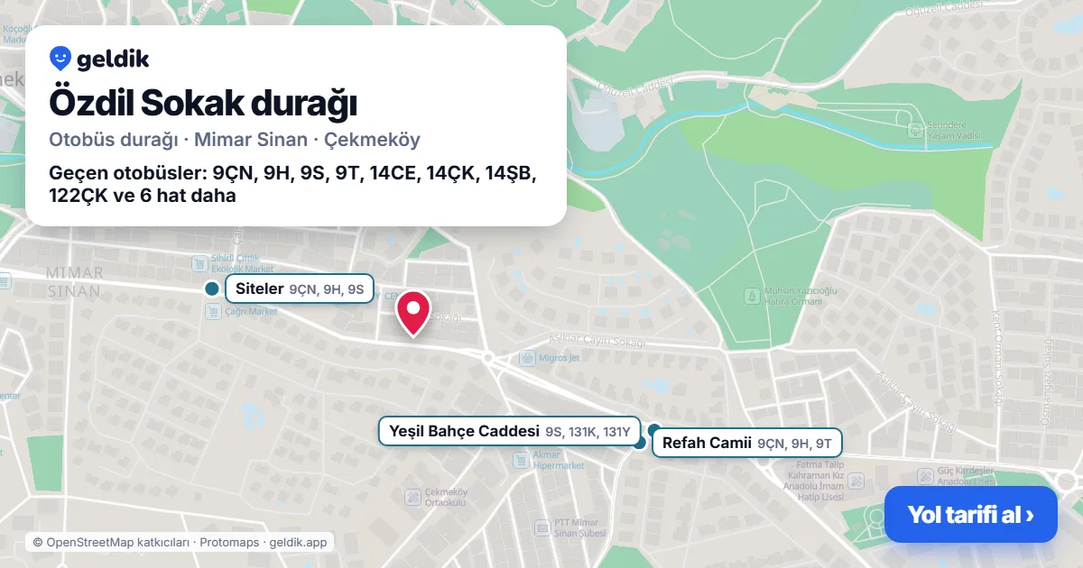 Özdil Sokak otobüs durağı haritada: konumu ve yakındaki duraklar