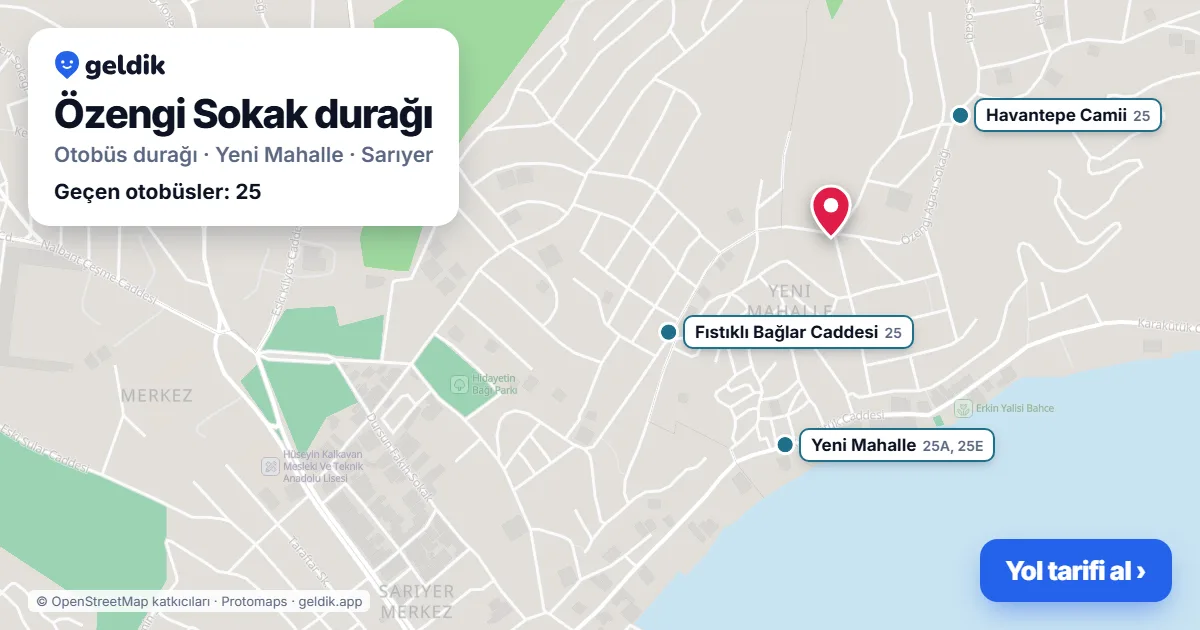 Özengi Sokak otobüs durağı haritada: konumu ve yakındaki duraklar