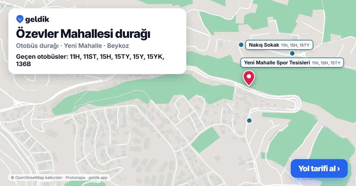 Özevler Mahallesi otobüs durağı haritada: konumu ve yakındaki duraklar