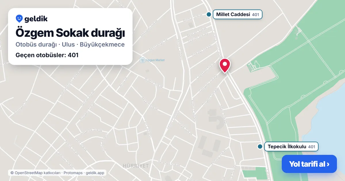 Özgem Sokak otobüs durağı haritada: konumu ve yakındaki duraklar