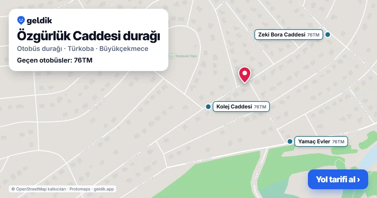 Özgürlük Caddesi otobüs durağı haritada: konumu ve yakındaki duraklar