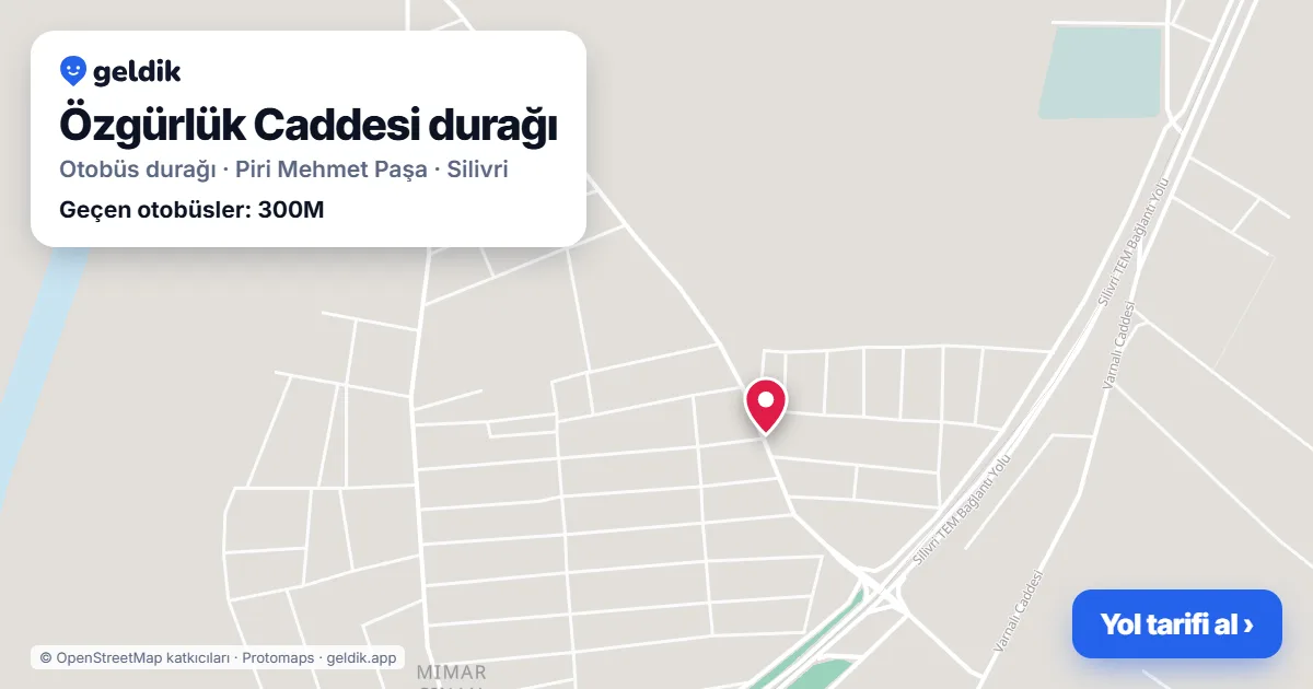 Özgürlük Caddesi otobüs durağı haritada: konumu ve yakındaki duraklar