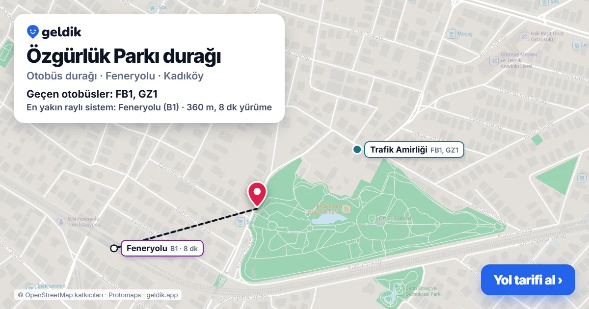 Özgürlük Parkı otobüs durağı haritada: konumu ve yakındaki duraklar