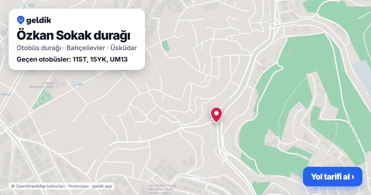 Özkan Sokak otobüs durağı haritada: konumu ve yakındaki duraklar