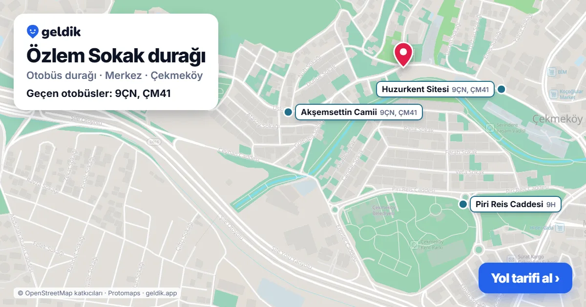 Özlem Sokak otobüs durağı haritada: konumu ve yakındaki duraklar