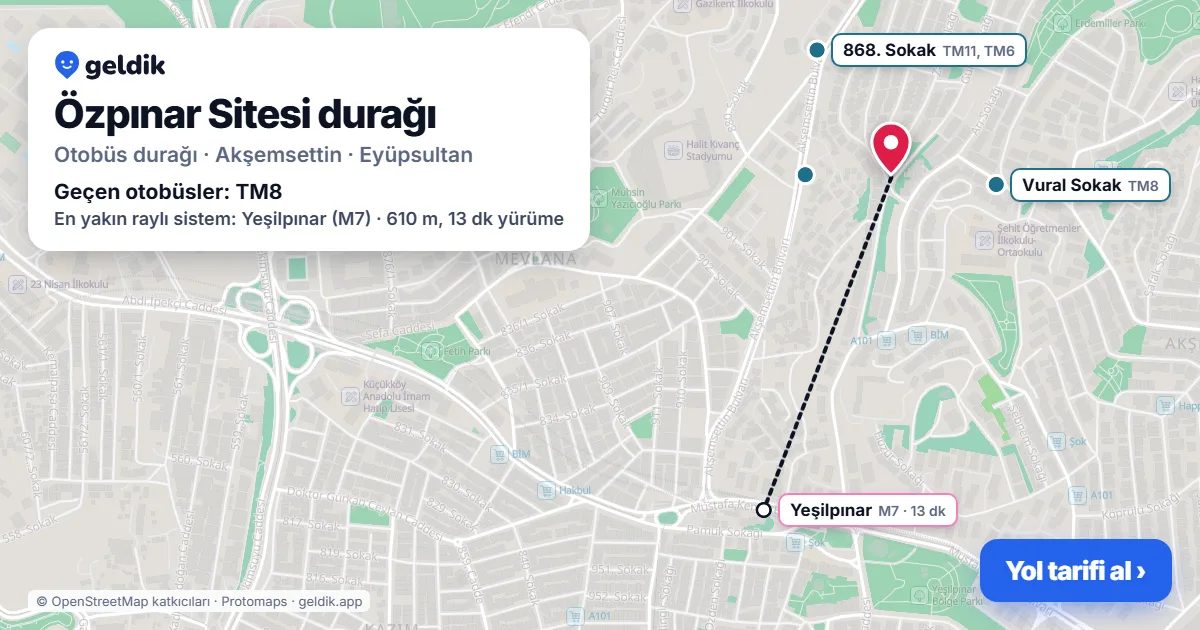 Özpınar Sitesi otobüs durağı haritada: konumu ve yakındaki duraklar