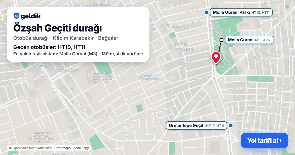 Özşah Geçiti otobüs durağı haritada: konumu ve yakındaki duraklar