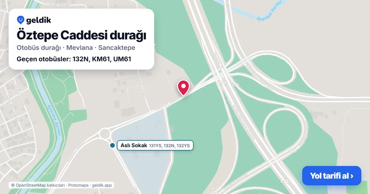 Öztepe Caddesi otobüs durağı haritada: konumu ve yakındaki duraklar