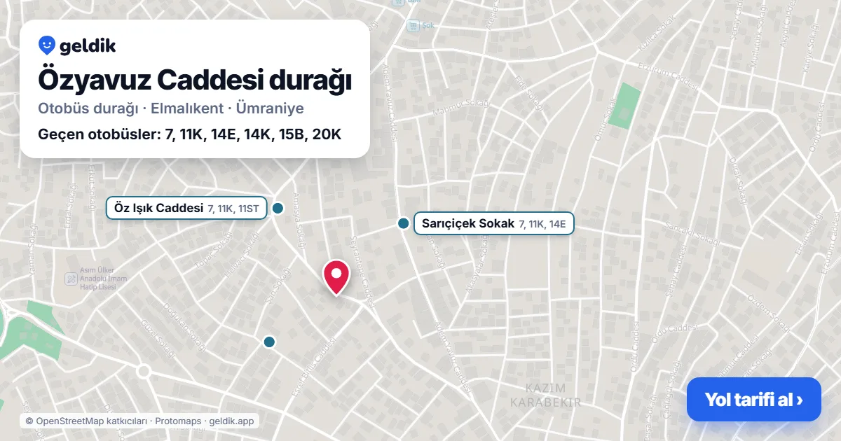 Özyavuz Caddesi otobüs durağı haritada: konumu ve yakındaki duraklar