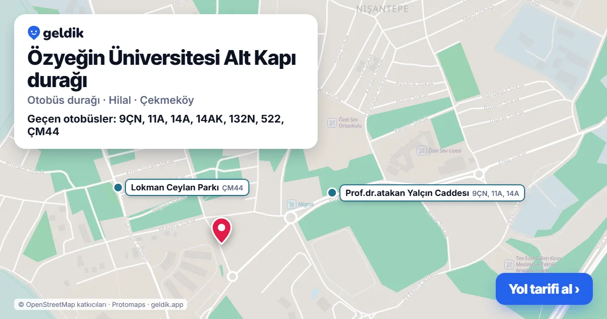 Özyeğin Üniversitesi Alt Kapı otobüs durağı haritada: konumu ve yakındaki duraklar