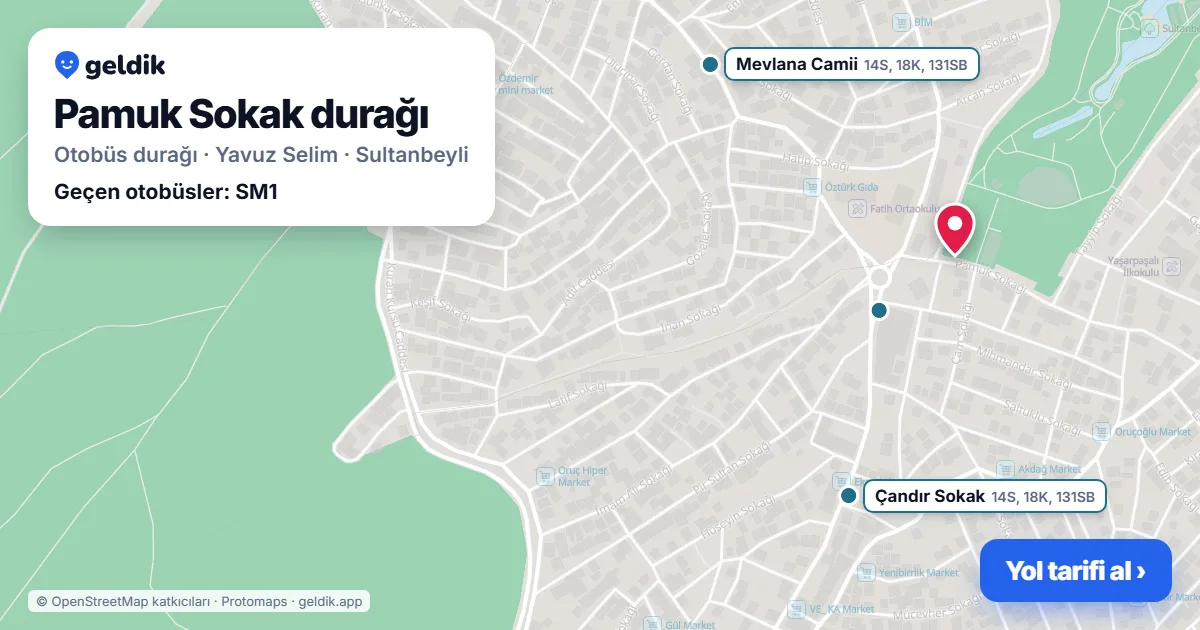 Pamuk Sokak otobüs durağı haritada: konumu ve yakındaki duraklar