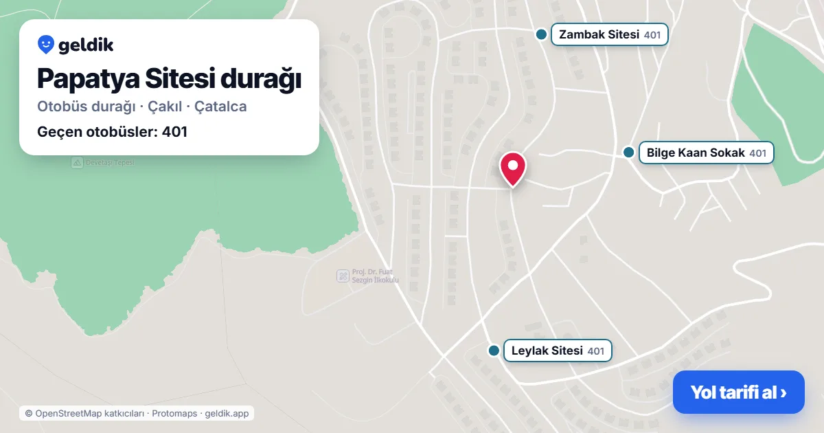 Papatya Sitesi otobüs durağı haritada: konumu ve yakındaki duraklar