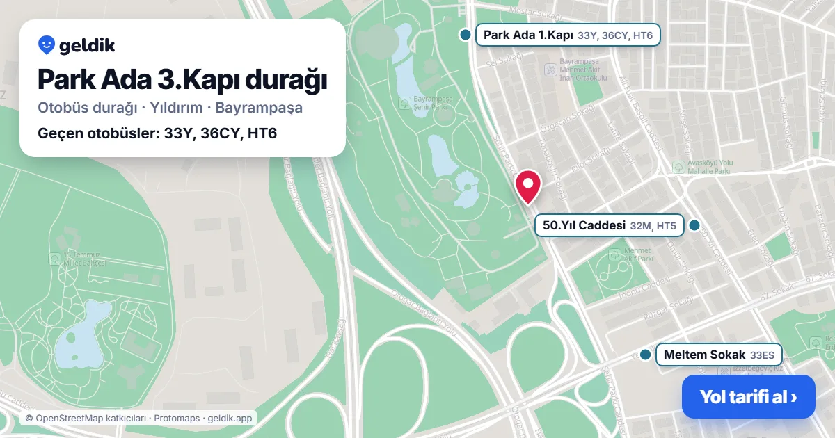Park Ada 3.Kapı otobüs durağı haritada: konumu ve yakındaki duraklar