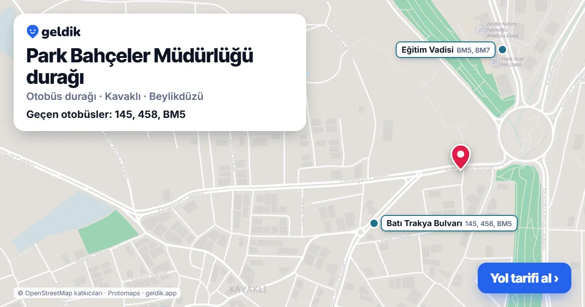 Park Bahçeler Müdürlüğü otobüs durağı haritada: konumu ve yakındaki duraklar