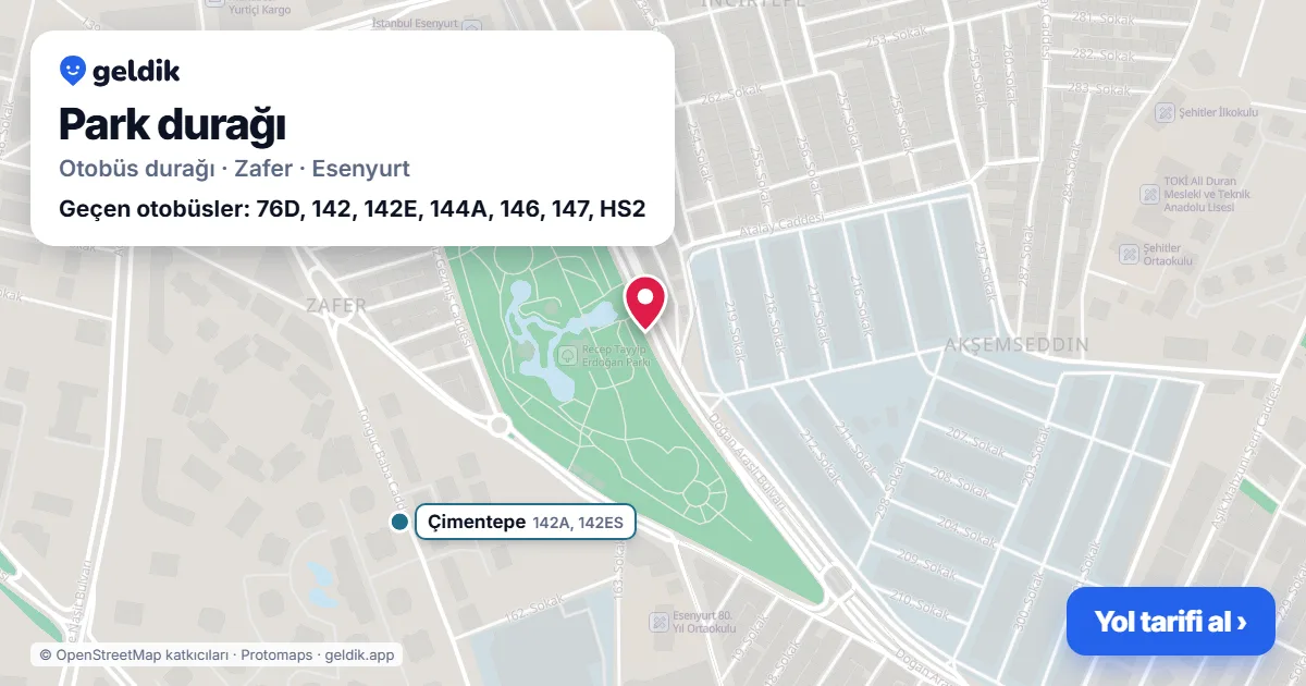 Park otobüs durağı haritada: konumu ve yakındaki duraklar