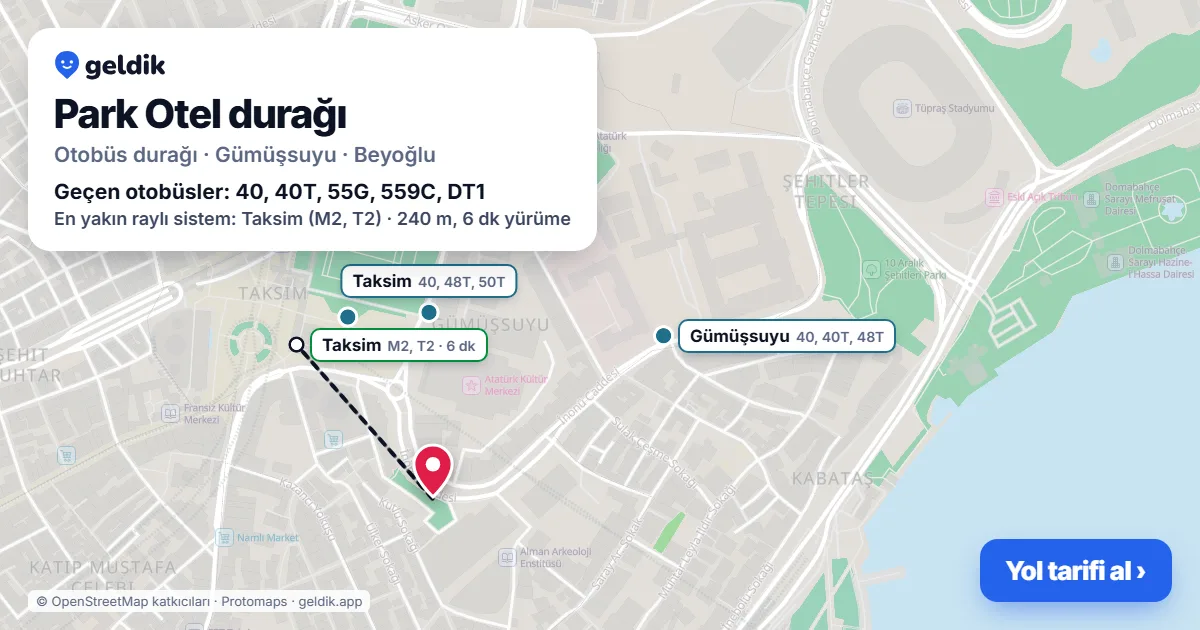 Park Otel otobüs durağı haritada: konumu ve yakındaki duraklar