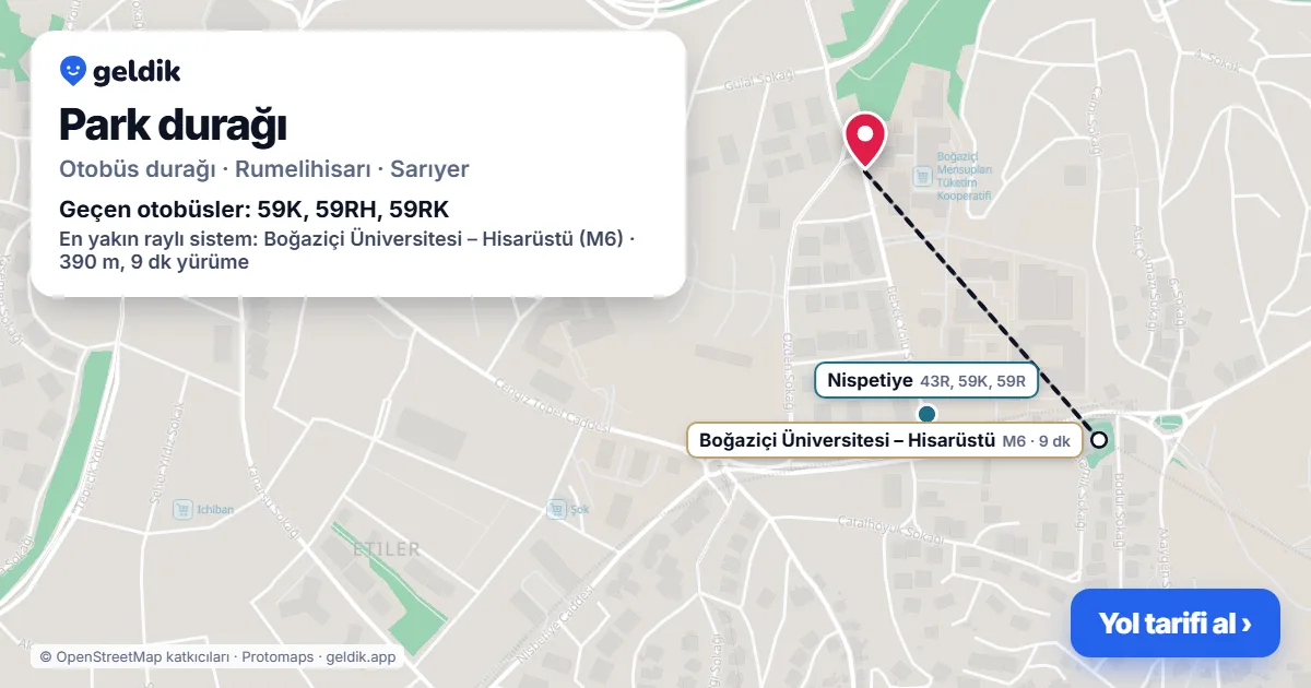Park otobüs durağı haritada: konumu ve yakındaki duraklar