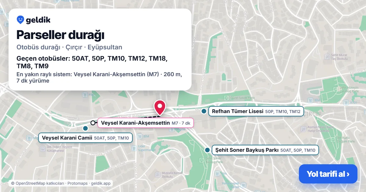 Parseller otobüs durağı haritada: konumu ve yakındaki duraklar