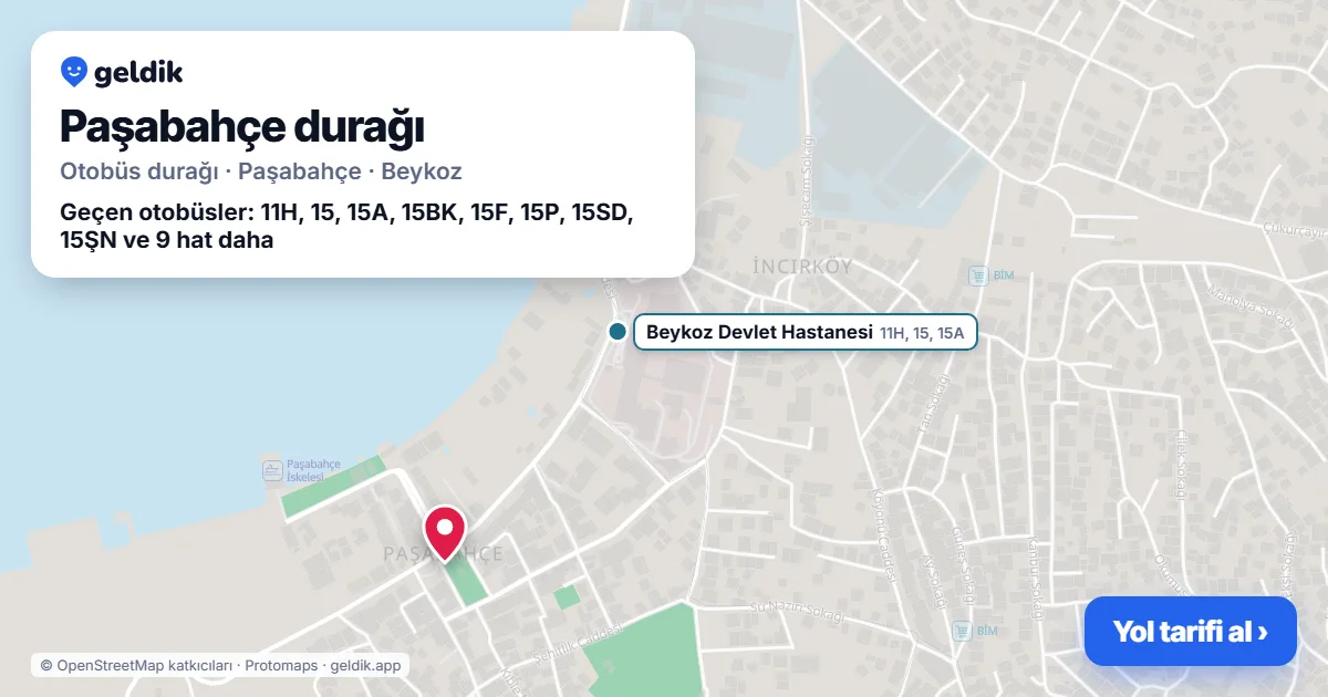 Paşabahçe otobüs durağı haritada: konumu ve yakındaki duraklar