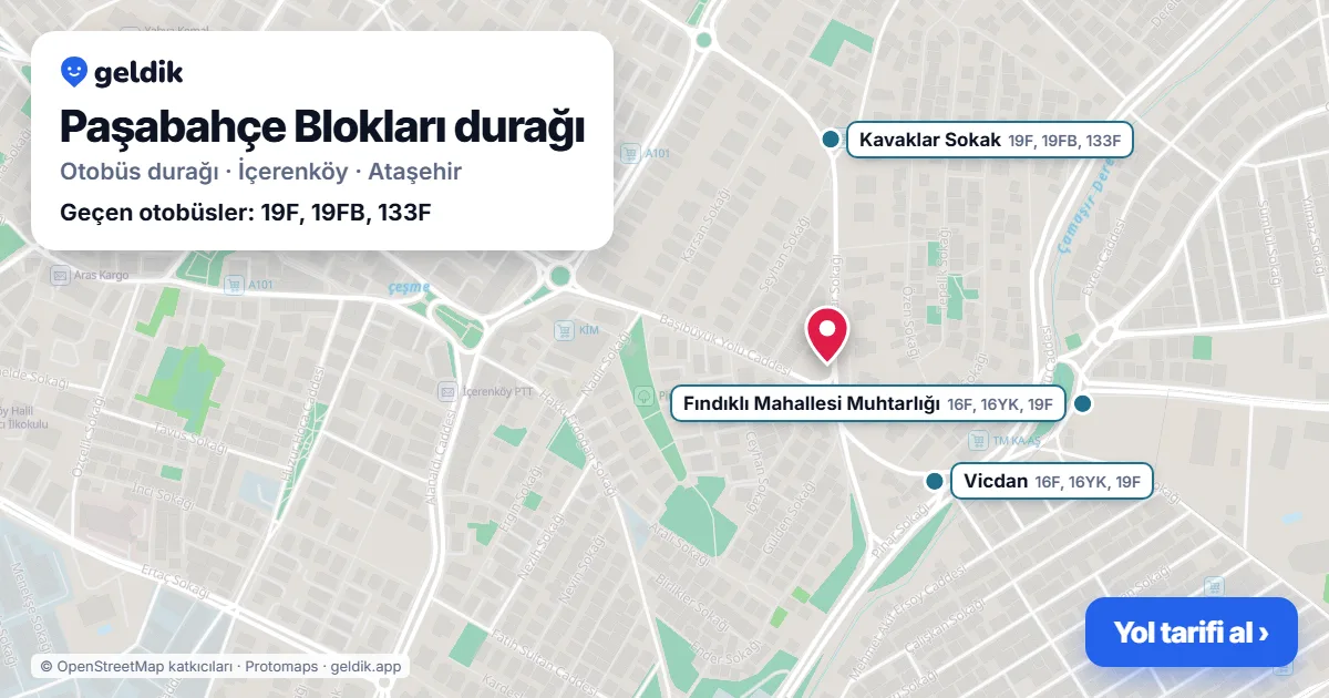 Paşabahçe Blokları otobüs durağı haritada: konumu ve yakındaki duraklar