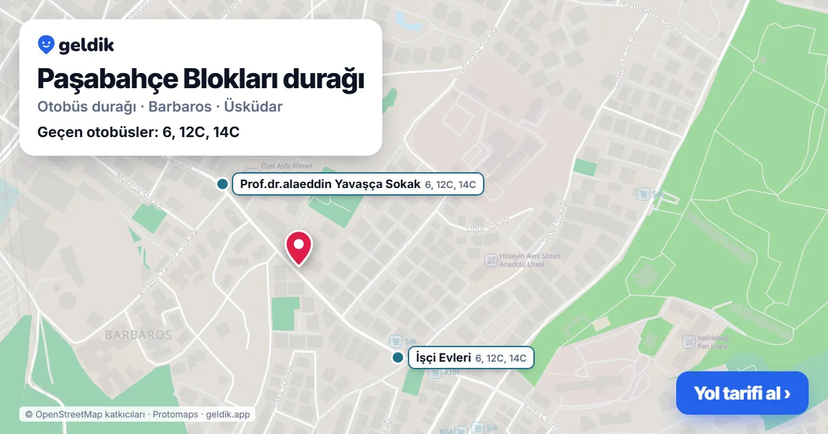 Paşabahçe Blokları otobüs durağı haritada: konumu ve yakındaki duraklar