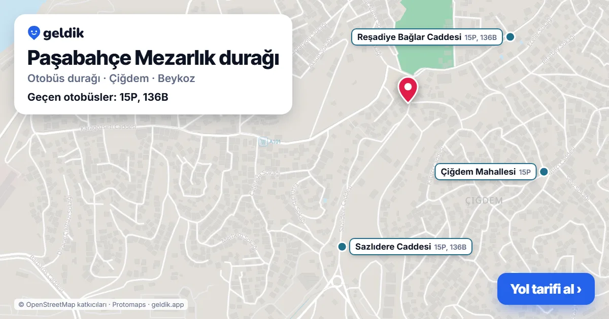 Paşabahçe Mezarlık otobüs durağı haritada: konumu ve yakındaki duraklar